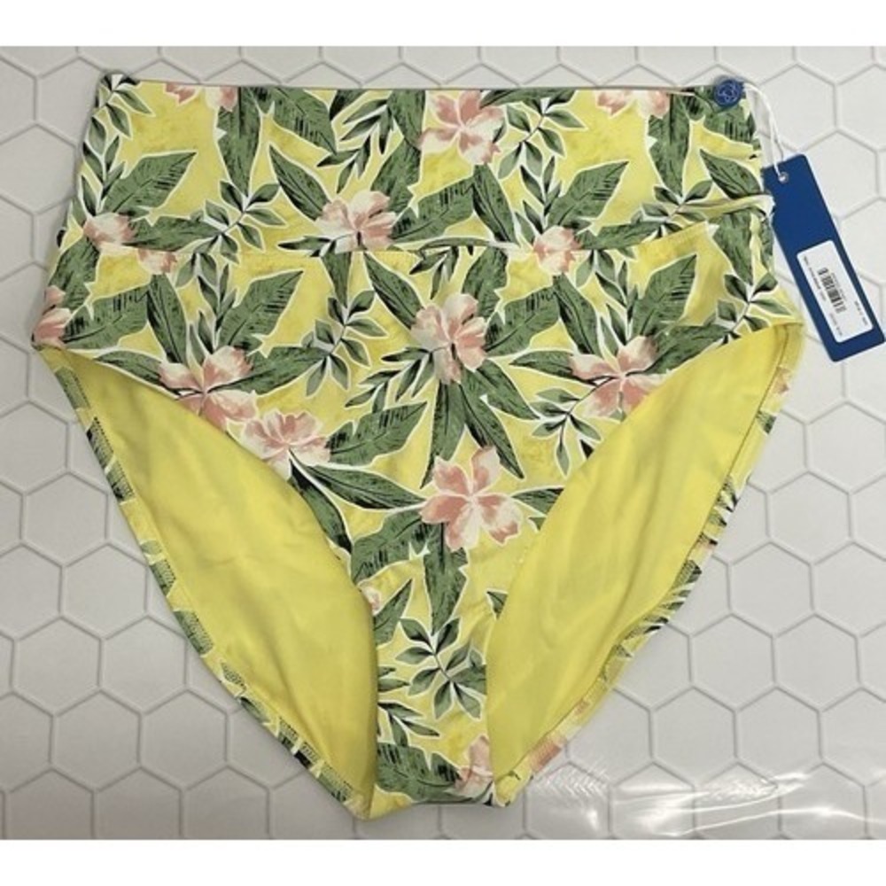 NWT Birdsong Green/Yellow High-Waist Fold-Over Bikini Bottom‎ Women XL China